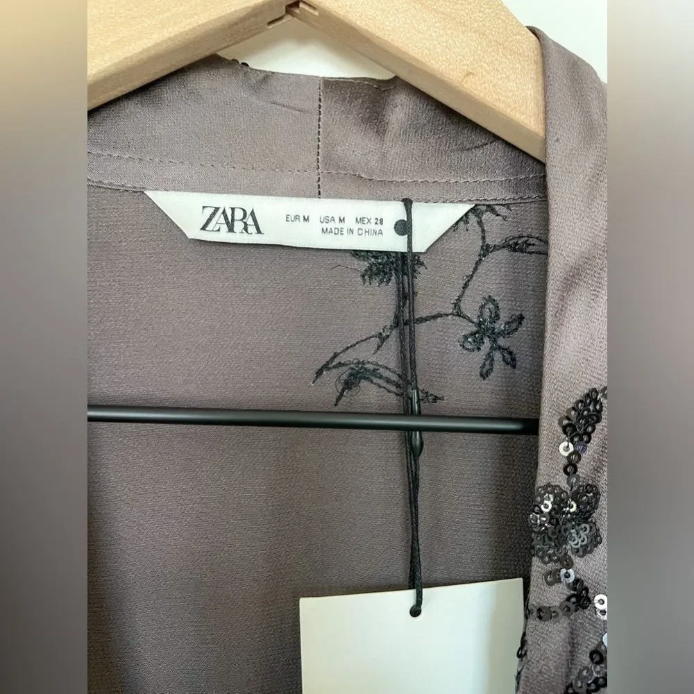 ⛔️ PENDING SALE⛔️ZARA SEQUIN EMBROIDERED WRAPBLOUSE MINK 2731/281/191/021 - Picture 5 of 12